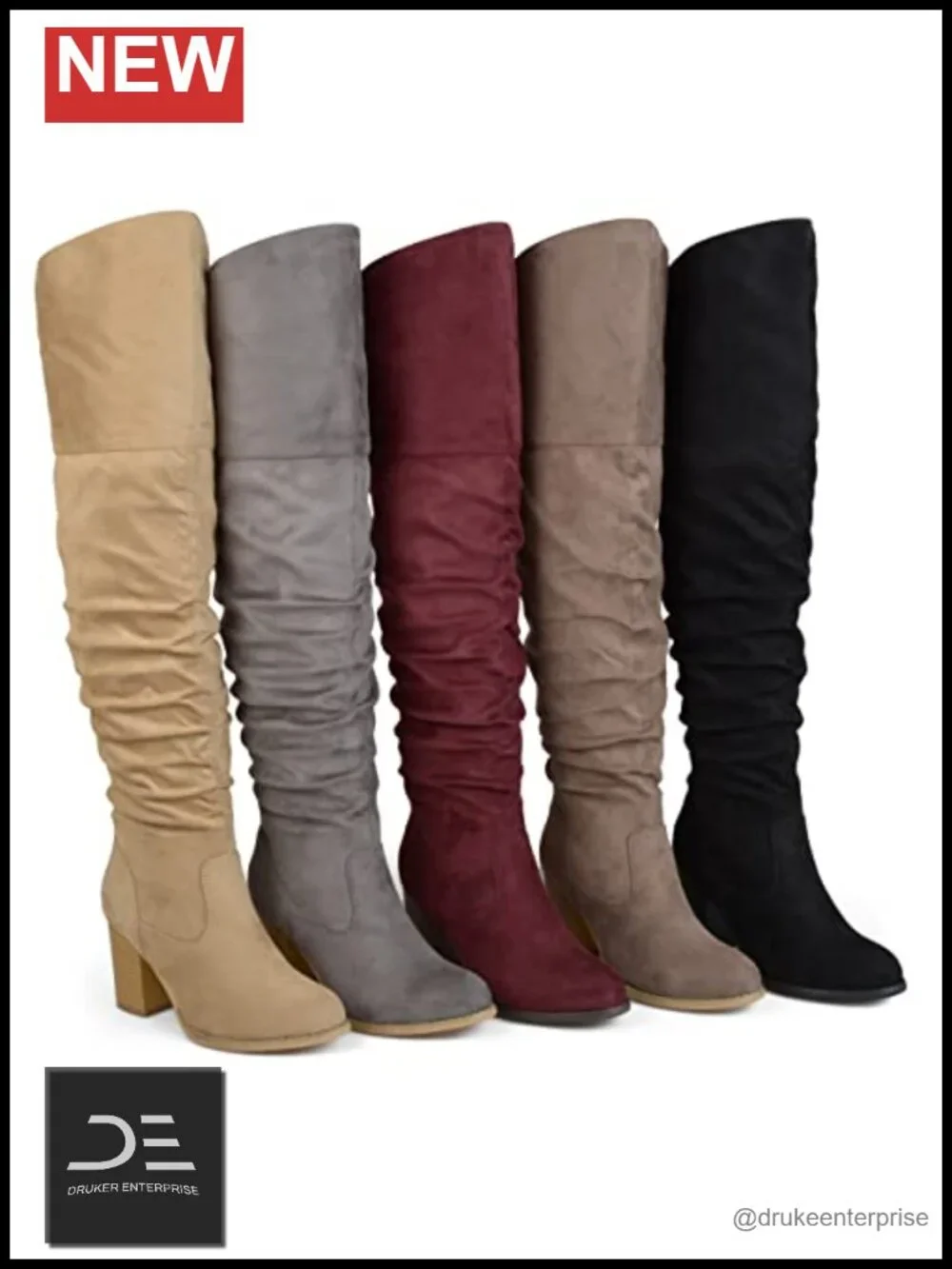 Vegan Leather Over-the-Knee Boots with Stacked Heel & Inside Zip
